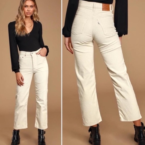 Levi’s rib cage straight ankle ivory corduroy pants - no stretch - Picture 7 of 8